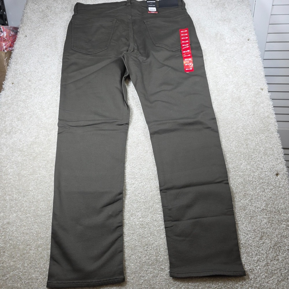 Express Pants Mens 34x30 Olive Ink Flat Front Chino 5-Pocket Outdoor NWT - Picture 2 of 5
